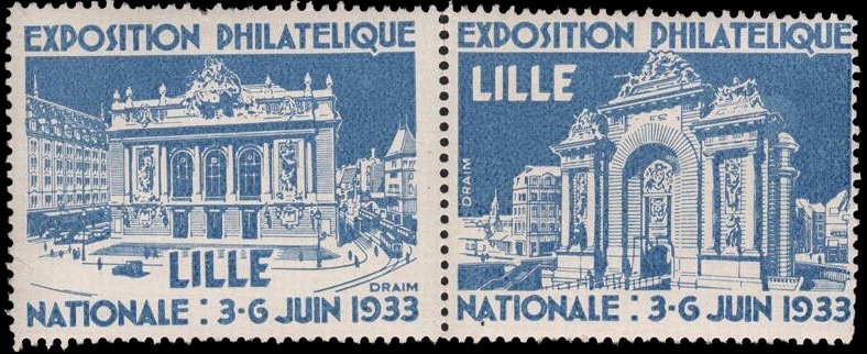 France : Vignette : Lille Exposition Philatélique 1933 : Electric Tram : Blue Perf